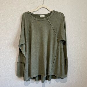 Easel Womens Small Oversized Long Sleeve Green Blouse Flowy Cotton Boho Casual